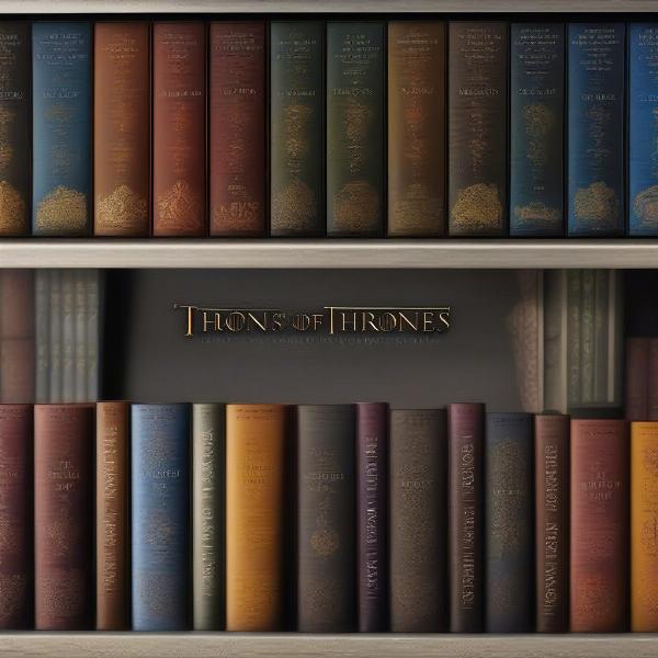 Game of Thrones books on bookshelf