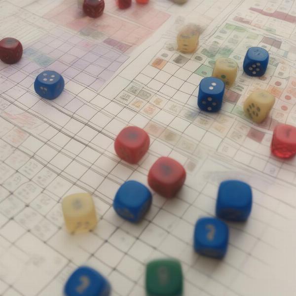 Game sheet with pattern building, colored dice rolled