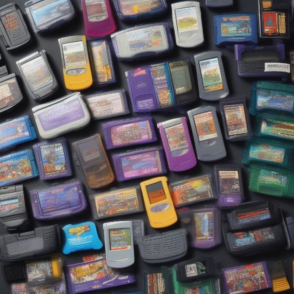 A large collection of Game Boy Advance game cartridges showcasing the system's diverse library