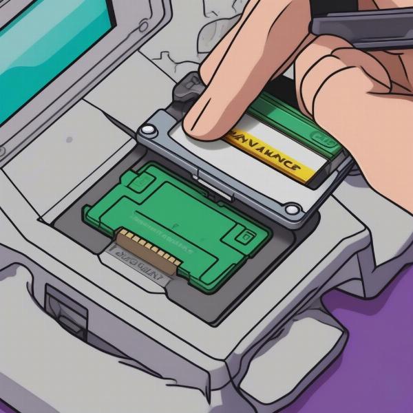 Gameboy Color cartridge inserted into Gameboy Advance