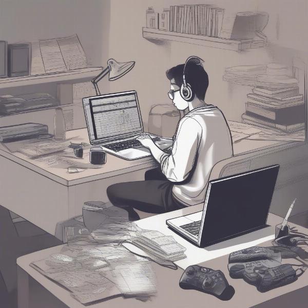 A Gamer planning for Black Friday sales by writing down games they want and organizing a budget