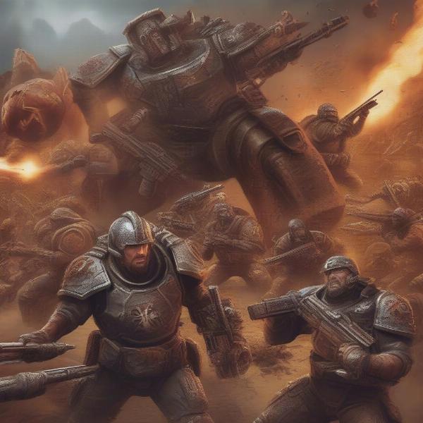 Gear of War board game cover depicting the COG soldiers fighting locusts