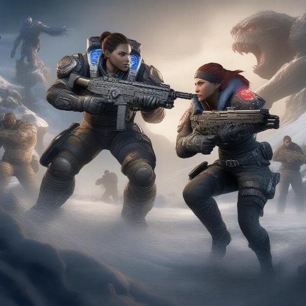 Gears 5 cooperative gameplay, with cover shooting