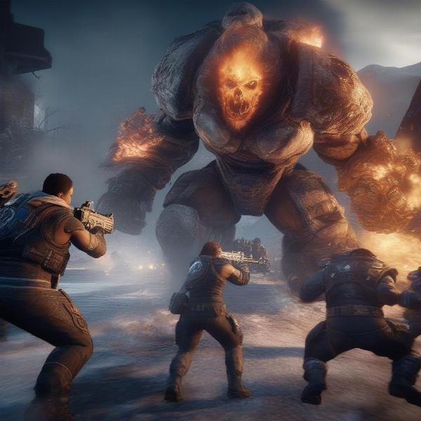 Gears 5 intense combat scene on Xbox Play Anywhere