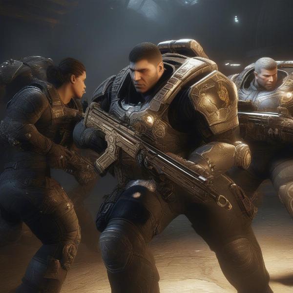 Gears of War 4 campaign action featuring JD Fenix fighting the Swarm