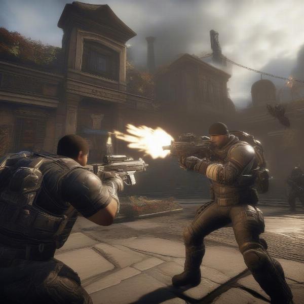 Gears of War 4 multiplayer combat scene with players in intense battle