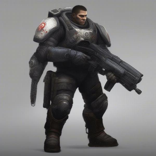 Concept art of a new Gears of War E-Day character, depicting a young soldier in early COG gear.