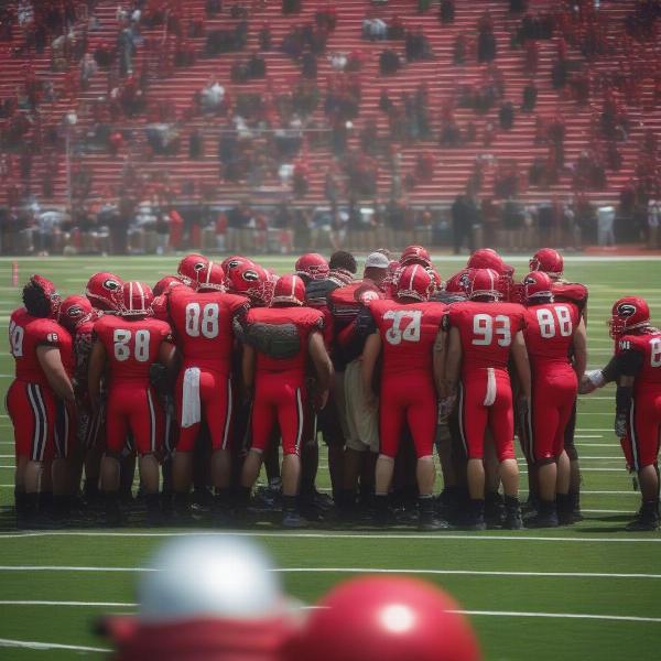 georgia bulldogs football team huddle on field