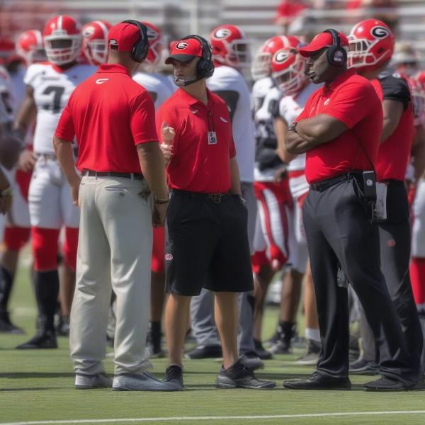 georgia spring game coaches talking on sideline
