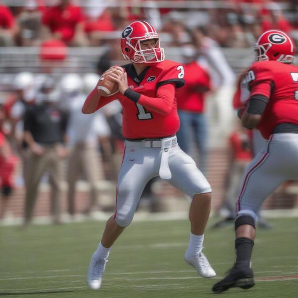 georgia spring game quarterback throws a pass