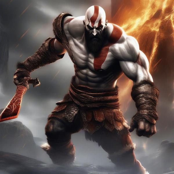 Kratos in God of War 3 is depicted with his blades of chaos and intimidating presence
