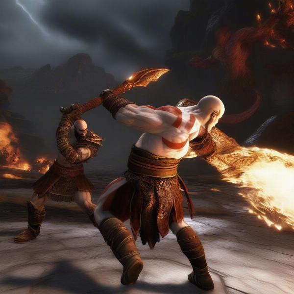 Kratos fighting gods and titans in God of War 3 on PC