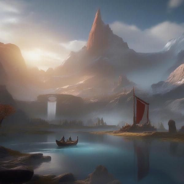 A beautiful landscape view of Midgard in God of War 4