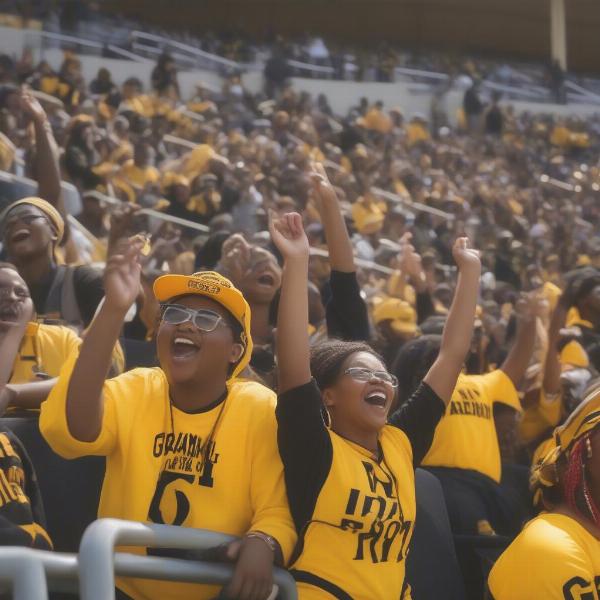 excited fans at the grambling vs prairie view football game