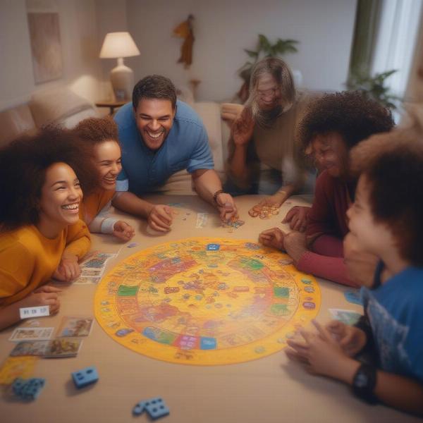 Fun group gaming with diverse people smiling