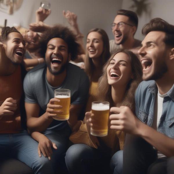 friends enjoying the football drinking game