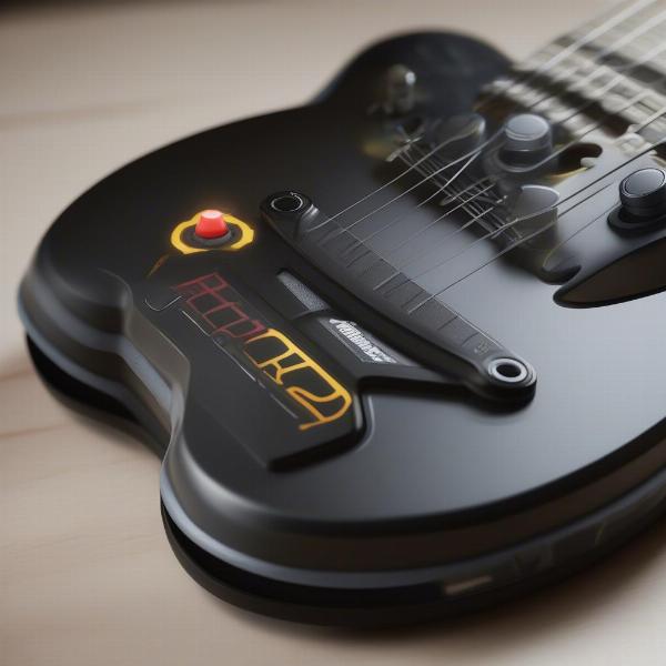 Close up of the six button Guitar Hero controller, highlighting the button layout