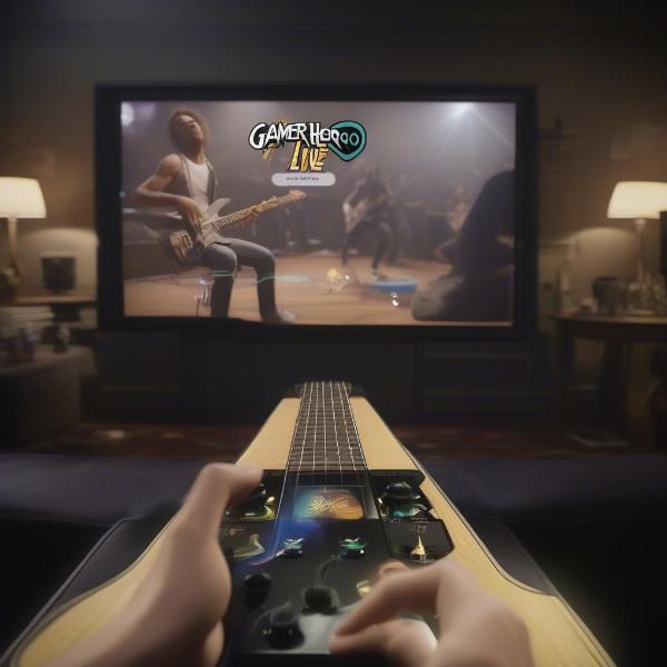 Guitar Hero Live gameplay scene on Xbox One featuring the first-person live action perspective