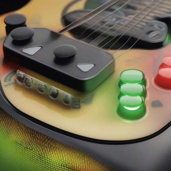 Guitar Hero Xbox 360 controller close up showing frets and strum bar