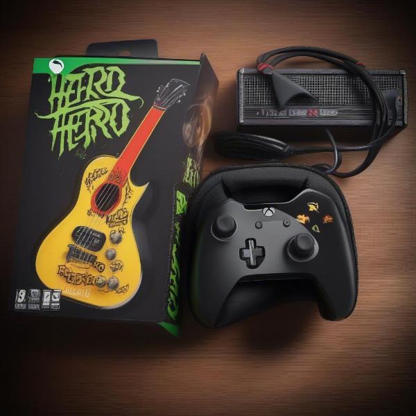 Guitar Hero Xbox One Game and controller set showcasing the controller and game box art