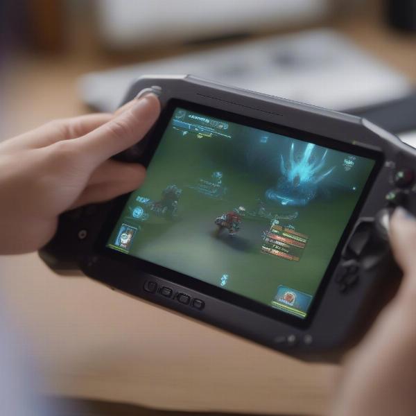 Handheld PC playing Steam game