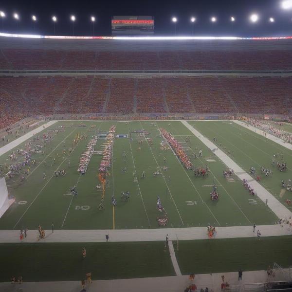 High school all star football game players on field, preparing for kickoff