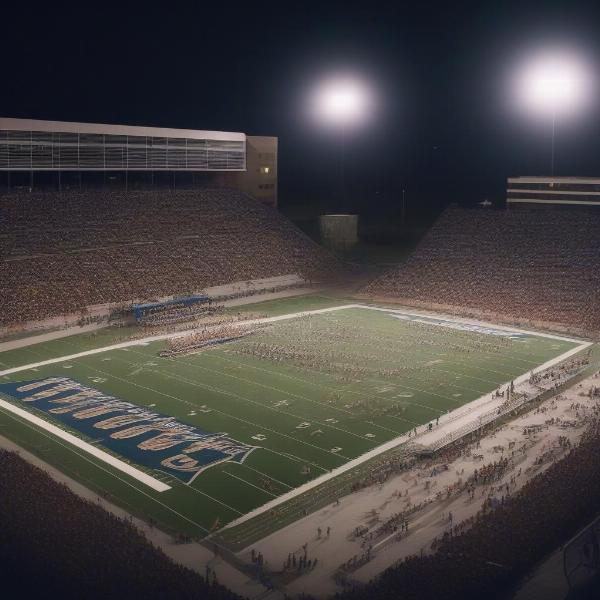 Full High School Football Stadium Crowd and Lights