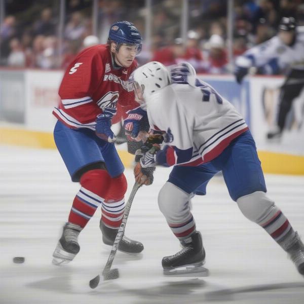 hockey players in game action close-up