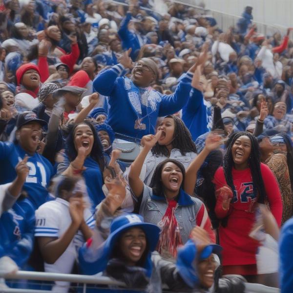 Howard and Hampton fans cheering enthusiastically at a football game