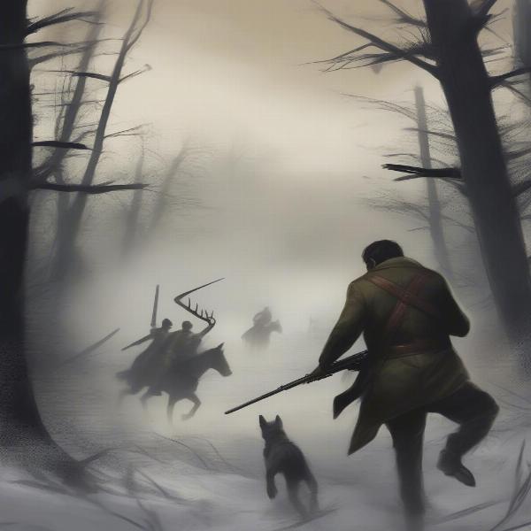 Concept art depicting the most dangerous game of human hunting