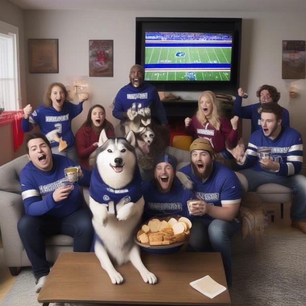 husky fans watching game on tv