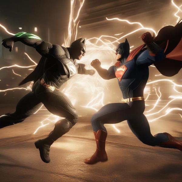 Injustice 2 battle scene on Xbox One, showing superheroes in combat