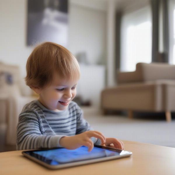 Preschooler playing educational games on an iPad