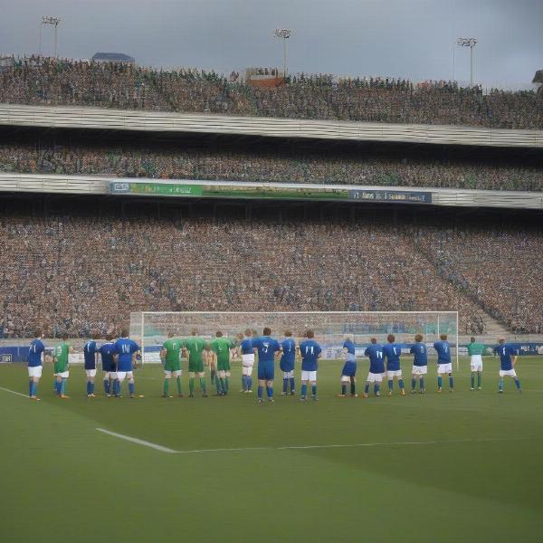 Free kick taken after UDF penalty at Irish football match