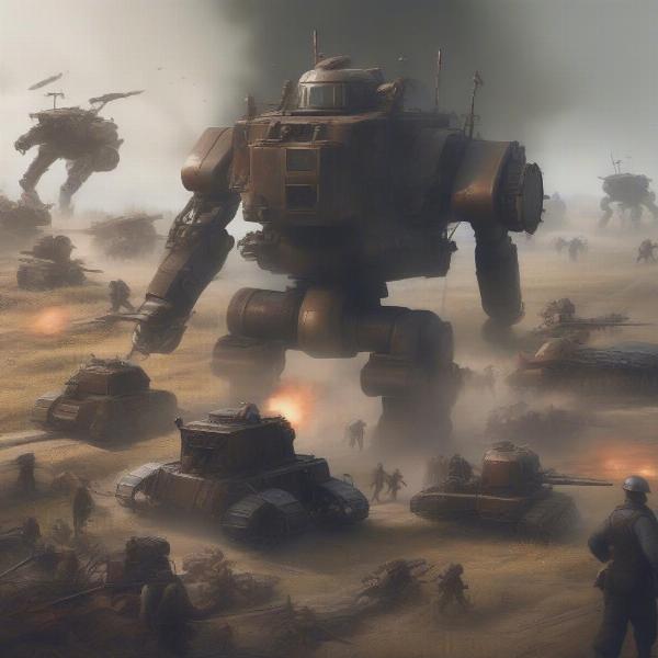 Iron Harvest gameplay featuring mechanized units engaged in combat