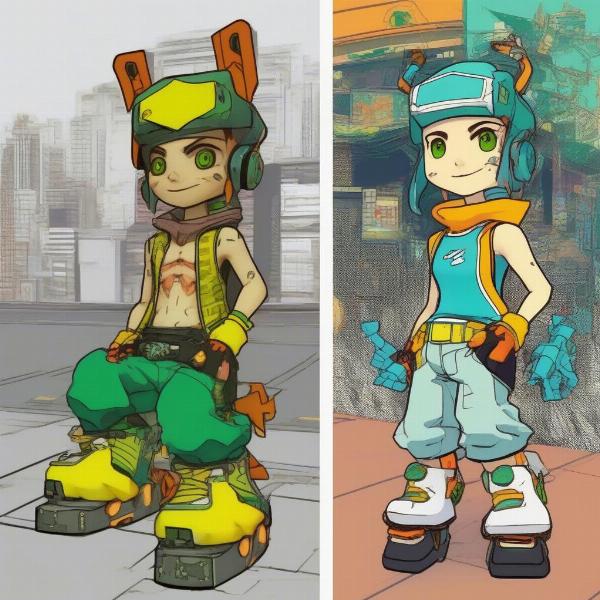 Comparison screenshot of Jet Set Radio and Jet Set Radio Future showing differences in graphics and style.