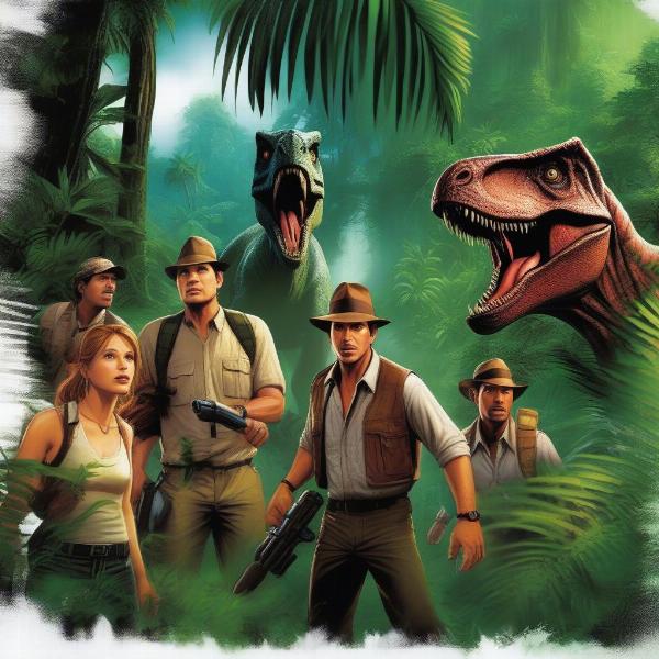 jurassic park the game xbox 360 cover showing multiple characters