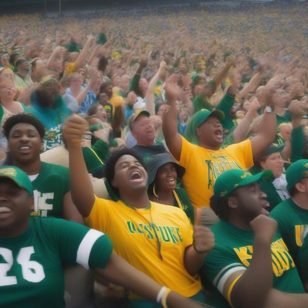 Kentucky State football fans enthusiastically cheering during a game