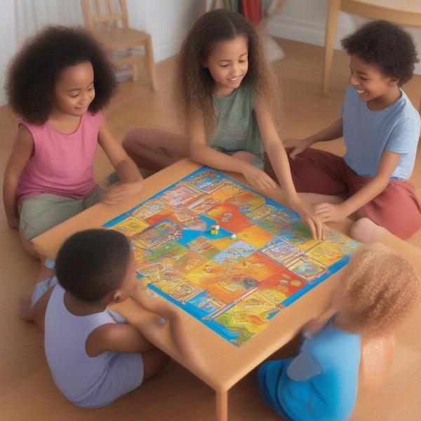 kids playing cooperative board game