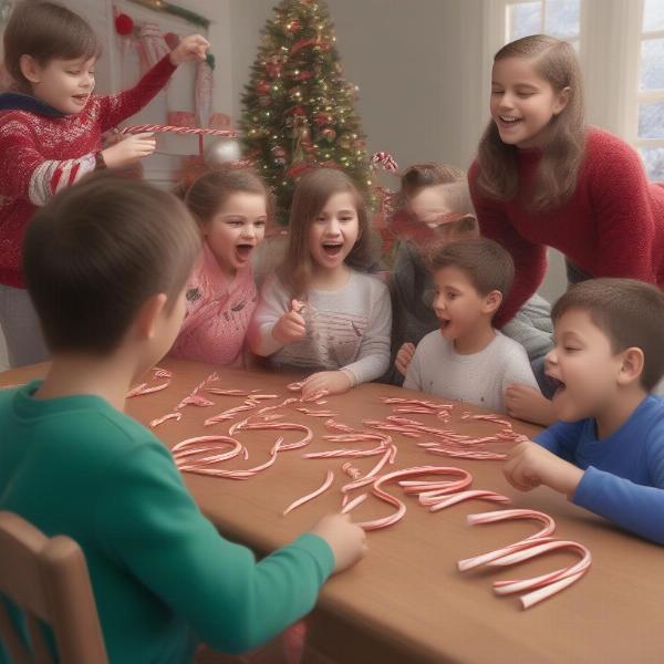 Kids Playing Candy Cane Hook Em Game