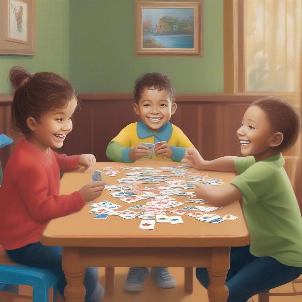 young children playing go fish card game