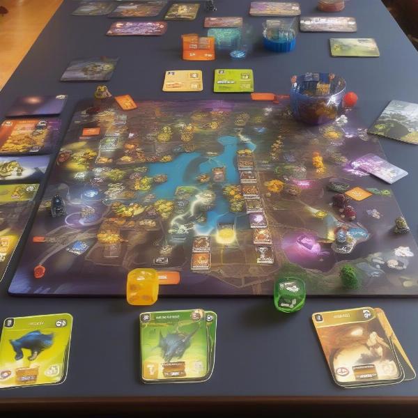 King of Tokyo game board with various monster tokens and dice