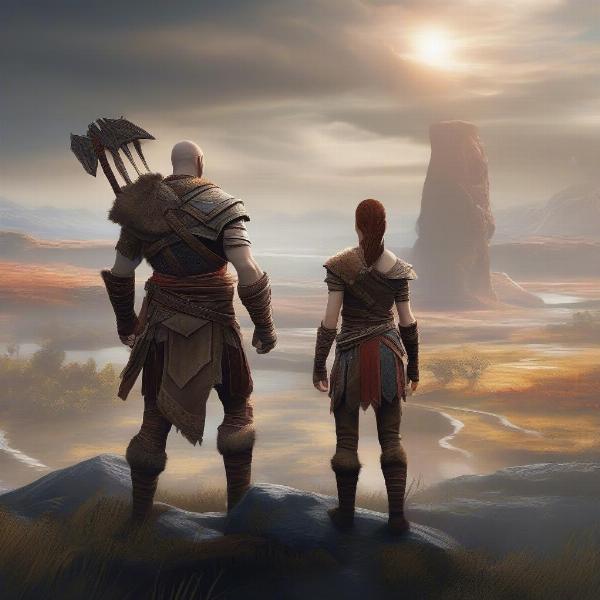 Kratos and Atreus looking into the future