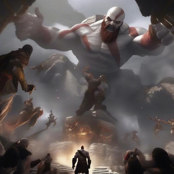 Kratos fights on Olympus in God of War 3
