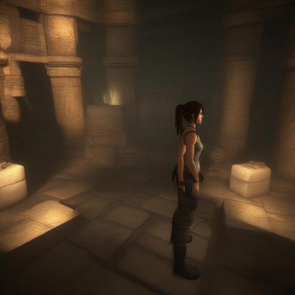 Lara Croft solving an intricate puzzle in a Tomb Raider game on Xbox