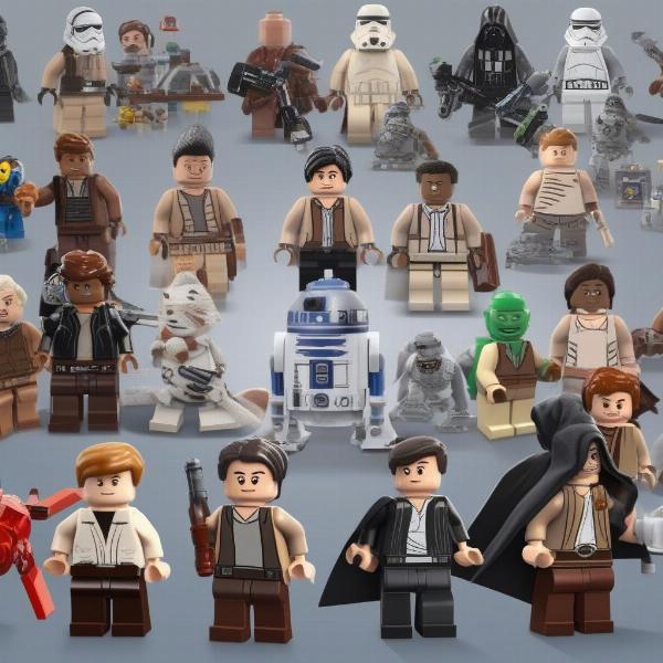 Lego Star Wars 3DS game showing a variety of playable characters from the force awakens movie