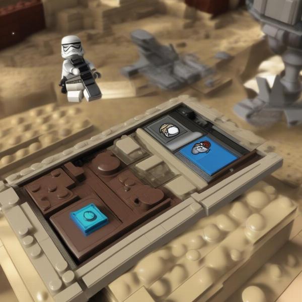 Lego Star Wars 3DS puzzle scene with a character interacting with interactive elements