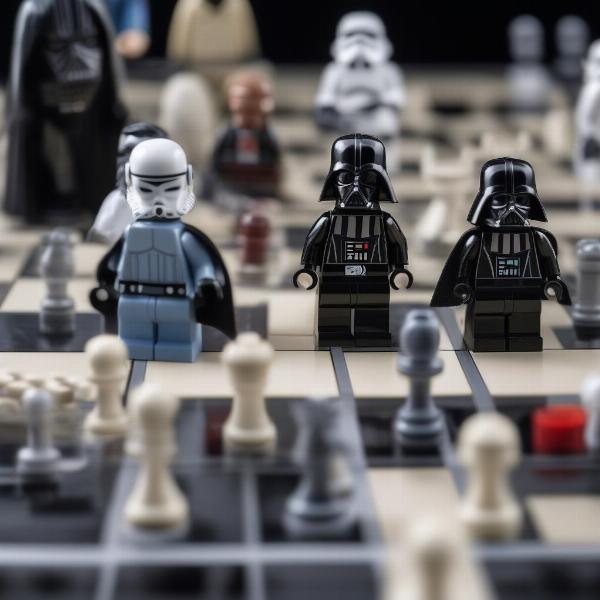 Lego Star Wars chess set with iconic characters on display