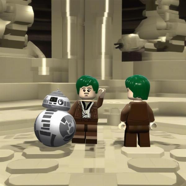 LEGO Star Wars Complete Saga cooperative mode on Nintendo Wii, showcasing two characters on screen
