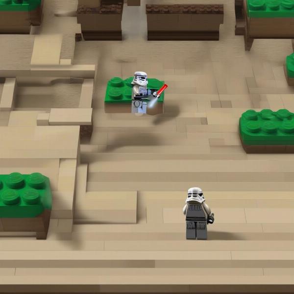 Lego Star Wars DS gameplay showing characters exploring a level